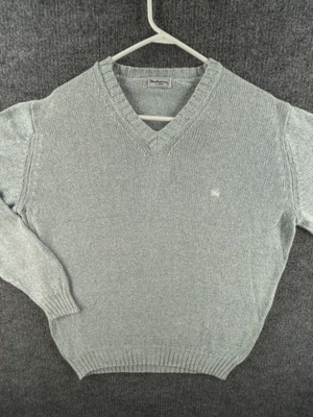 VTG Burberry Linen Silk Sweater Long Sleeve Pullover Italy 48 Logo V-Neck Men